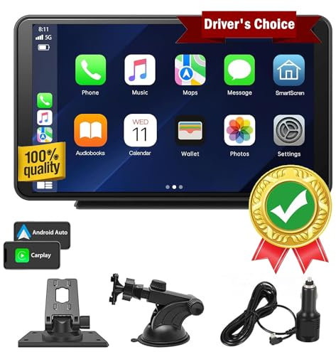 Pantalla Táctil de 7 para Coche con CarPlay y Android Auto Inalámbricos - Radio Portátil con Mirror Link, Bluetooth 5.0, GPS, Navegación, FM, Siri y Airplay - Instalación Fácil