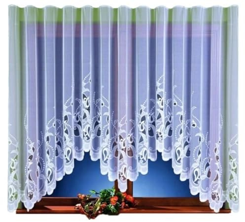 Gardinen Vorhangen Justi Weiß 250x160 cm (BxH) Kurz Jacquard Gardinen mit Kräuselband Scheibengardine Wohnzimmer Fenstergardinen Küchengardinen Stores Gardinenschals Kurzstores