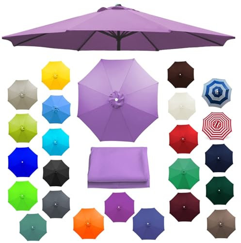 Replacement Umbrella Fabric for Yard Beach , 2.30m/7.5ft 2.70m/8.8ft 3.0m/9.8ft Anti-Ultraviolet Patio Canopy Cover, Garden Parasol Sunshade Replacement Cloth for Outdoor Table Umbrellas(Purple,300cm/