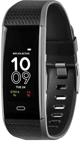 Reflex Active Series 35 Men Women Fitness Activity Tracker with Heart Rate, Sleep Monitor, Step Counter, IP67, Black Silicone Strap for iOS Android