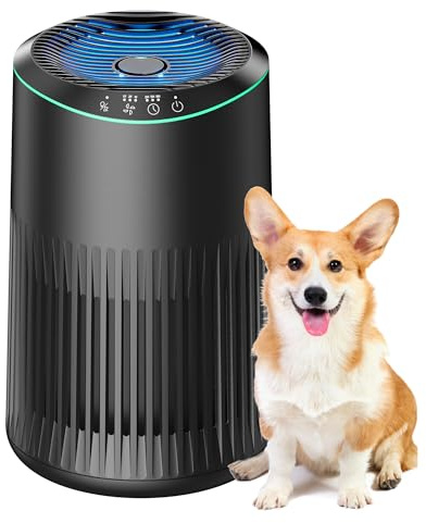 MORENTO Air Purifiers for Home, Air Purifier for Smoke Pet Dander Odors with Fragrance Sponge, Small Air Purifier with Sleep Mode for Bedroom Office, Blue Ambient Light, MR2566, Black, 1 Pack+3 Modes