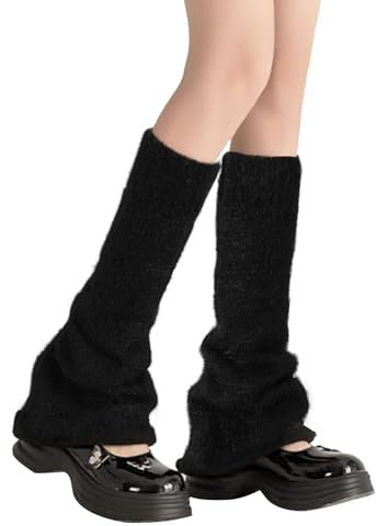 XEPST Fuzzy Leg Warmers Plush Women's Leg Warmers Winter Socks for Women Kawaii Flared Boot Sleeves Harajuku Knee High Stockings Cosplay Accessories, Black
