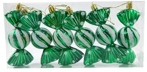 6 PCS 11CM Large Christmas Candy Ornaments Hanging Glitter Candy Cane Ornaments Christmas Tree Candy Peppermint Party Home Decorations, Green