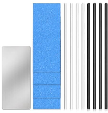 lasuroa 8stk Snowboard-Reparaturset, 6mm Snowboard-Belag Reparatur Skibelag Reparatur Sticks mit 4 Strukturschleifpapieren 1 Schaber zum Schutz von Ski und Snowboard(Schwarz & Weiß)