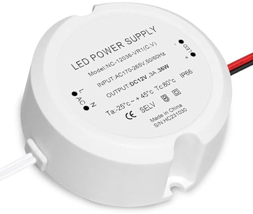 LED Trafo 12V 36W, Afenau IP66 Trafo 230V auf 12V, Rund LED Netzteil 12V 3A, Rauschfreier LED Transformator 12V für Unterputzdosen