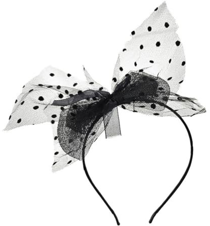 Hrlace Bandeau avec nœud en dentelle - Motif à pois - Élastique - Pour femmes et filles - Pour fête, Saint-Valentin, anniversaire, mariage - Noir