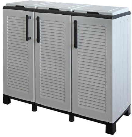 INTEC - Poubelles de tri Selectif 3 Sacs Armoire Recyclage Gris Clair 102 x 37 x 90 cm Poubelle de tri 3 Portes 4 pieds