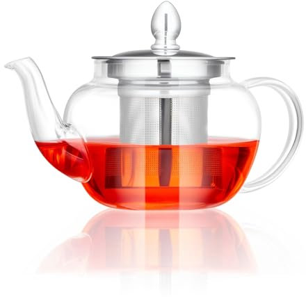 Spring Chef Borosilicate Glass Teapot with Infuser,Durable Infuser Teapots for Loose Tea, Transparent Round Glass Tea Pot 400ML/14.07OZ