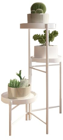 Cachpib 3 Etagen Pflanzenständer Metall Blumenständer Pflanzenregal Blumenregal Indoor Outdoor, Faltbar Blumentreppen mit Abnehmbaren Tabletts für Garten Balkon Wohnzimmer, Weiß Stil B