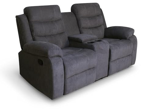 More4Homes BOSTON MANUAL RECLINER 2 SEATER FABRIC SOFA w DRINKS CONSOLE (Grey)