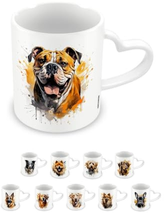 Pyramid International, Bulldog Mug, Coffee and Hot Chocolate Ceramic Mug, Heart Shaped Handle, Love My Dog Collection, 11oz / 315ml, One Size, White