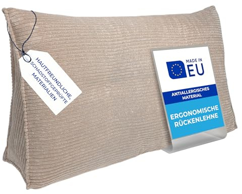 Pillows24 Cord Rückenkissen für Bett & Sofa 200cm, abnehmbarem Bezug | Bequemes Keilkissen und Lesekissen fürs Bett, waschbarem Bezug, Großes Sofakissen für Rückenlehne und Sofa, Cappuccino