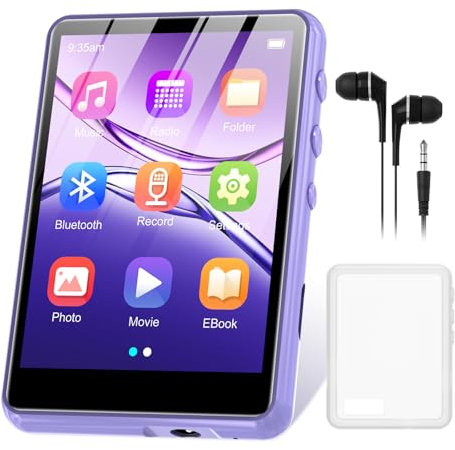 Lettore MP3 128GB Bluetooth 5.3, ZAQE 2.4” Full Touchscreen Lettore MP3 sportivo portatile, Altoparlante integrato ad alta definizione, Radio FM, Line-In, Suono HiFi, fino a 512GB, Viola