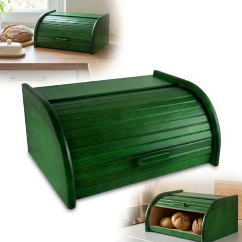 PEEWIT Pan de madera gran contenedor de pan verde para pan 40 x 29 x 18 centímetros
