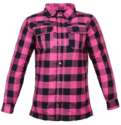 Motorradhemden Biker Hemdjacke Wasserdicht & Winddicht Motorrad Kariertes Hemd mit Protektoren Jacke Flanell Lumber Aramid (DE/NL/SE/PL, Alphanumerisch, S, Regular, Regular, Rosa)