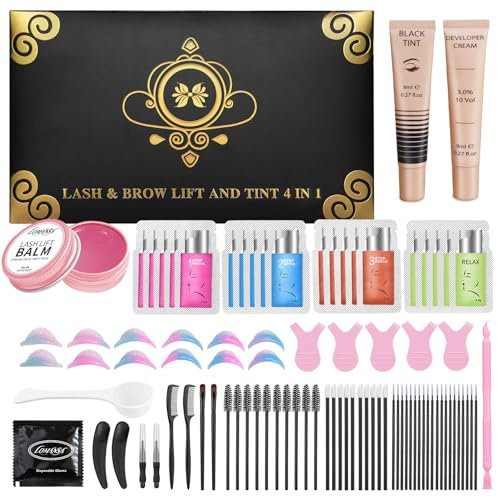 Lomansa Kit de elevación y tinte de pestañas, kit de elevación de pestañas y tinte, kit de permanente de pestañas y laminación de cejas para salones de belleza y principiantes (bálsamo para