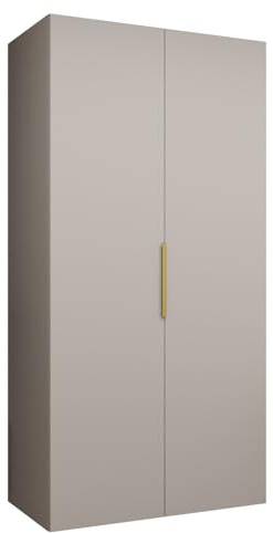 MEBLE KRYSPOL - Kleiderschrank - Drehtürenschrank - Schrank 100x202x52cm - Moderner Garderobenschrank Schlafzimmer, Flur, Jugendzimmer - Farbe Kaschmir, Griff Gold - Marbella 1 100