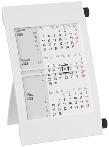 Tischkalender Drehkalender 2027/2028 weiß/schwarz Monatskalender 3 Monate Kalender Kalendarium Stehkalender Aufstellkalender