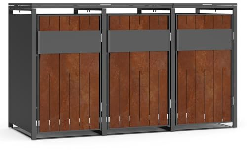 ESTEXO Mülltonnenbox Mülltonnenverkleidung bis 240 L Behälter und Unterstand für Mülltonnen Müllbox Aufbewahrungsbox Rost (3 Türen)