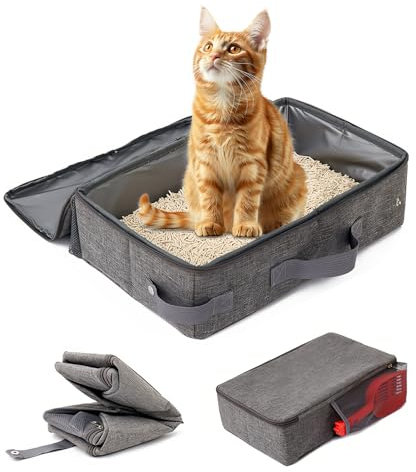 Arenero Gato Portátil y Plegable para Gatos con Tapa, Cat Litter Box Impermeable para Gatos 40 x 30 cm con Filtro y Cremallera, Caja Arena Gato de Tela Oxford para llevar, en Casa, Camping, Fácil de l