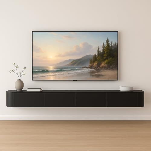 YINXSLO Armoire TV moderne à suspendre, en bois massif, avec espace de rangement, meuble TV bas suspendu pour salon et chambre à coucher, blanc, 220 cm