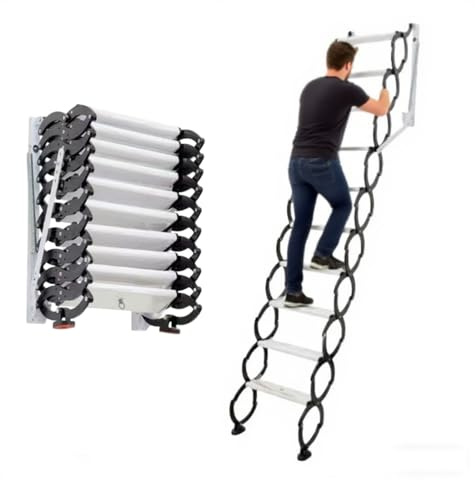 Robuste, wandmontierte Klappleiter, ausziehbare Dachbodenleiter, große Teleskop-Dachbodenleiter für Innen- und Außenbereich, Tragkraft 300 kg(Black,5 Steps 130CM)
