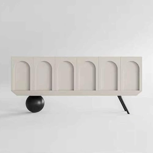 interoknack Italienisches minimalistisches Sideboard mit Bogenmuster, schwebendes Sideboard – Wabi-Sabi 6-türiger weißer Konsolenschrank, moderner Eingangsspeicher, Credenza