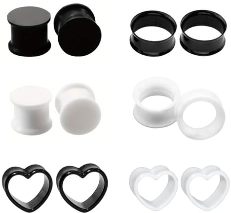FOSLXIN 12 PCS Écarteur d Oreilles en Silicone, Écarteur Tunnel Plugs en Silicone d'Étirement des Oreillettes Ecarteur Noir Blanc en de Chair Tunnels Expandeurs