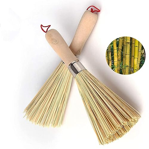 2Pack Traditional Natural Bamboo Wok Brushes, Kitchen Cleaning Brush, Bamboo Kitchen pan Brush, for Cleaning Dishes, Cast Iron Pots, Pans, Vegetables and Sink.