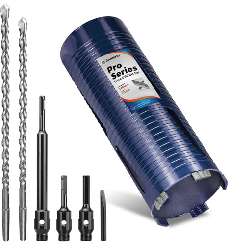 DaduoRi Pro 102mm x 240mm Core Drill Bit Set, Includes 3 Adapters(240mm & Regular SDS Plus, Hex), 2 Extra Long Centre Bits(290mm/300mm) - For Deep Holes in Concrete, Brick, Block, Stone, 1/2 BSP