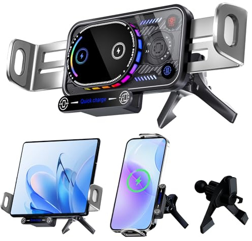 15W Support Telephone Voiture Induction, Qi Rapide Chargeur Induction Voiture Double Bobine Auto Clamping Chargeur sans Fil pour Samsung Galaxy Z Fold 7/6/5/4 Z Flip 7/6/5/4 S25/S24/S23 iPhone Série