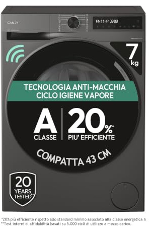 Candy ProWash 500 Lavatrice 7 Kg, 1400 Giri, Classe A-20% | Motore Inverter, Wi-Fi, App hOn, 72 dB, Grigio Notte Polare, AI Silent Motion, Cicli Rapidi, Smart Spray, BR 47SBL8G-S