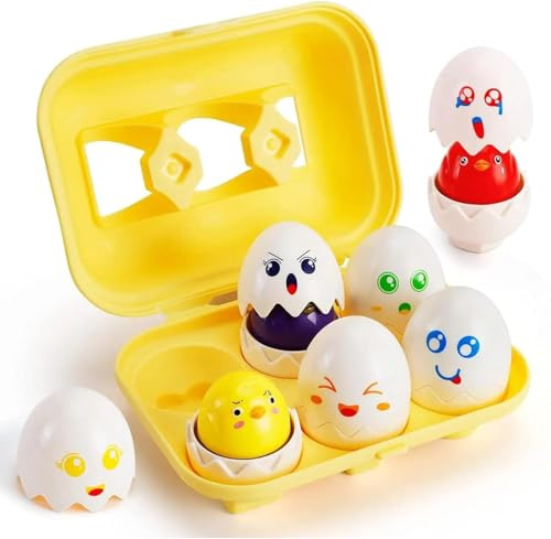Harewu Montessori Œufs à Empiler avec Son, 6 Pièces Jouets Correspondants pour la Reconnaissance des Couleurs et des Formes, Jeu Éducatif pour Enfants à partir de 1 An, Cadeau de Pâques