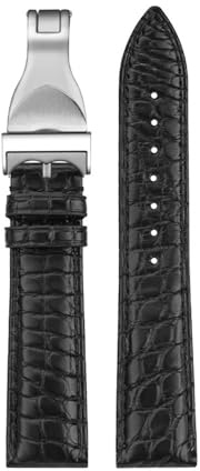 POYNMRE 19 mm 20 21 22 Krokodilleder-Uhrenarmband, kompatibel mit Tudor 1958 BLACK BAY, Echtleder-Uhrenarmband-Zubehör(Black Silver,21mm)