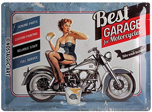 Nostalgic-Art Targa Vintage Best Garage – Blue – Idea Regalo per Amanti di Moto, in Metallo, Multicolore, 30 x 40 cm