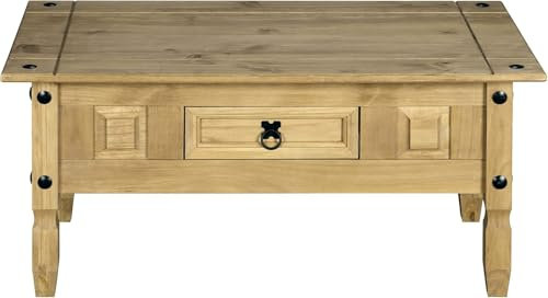 Corona Coffee Table 1 Drawer, Mexican Waxed Pine Solid Wood