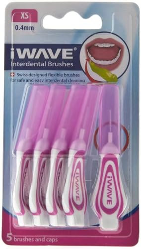 iWave - Spazzole interdentali di dimensioni sottili, 0,4 mm, confezione da 5, colore: rosa, per la pulizia totale dei denti