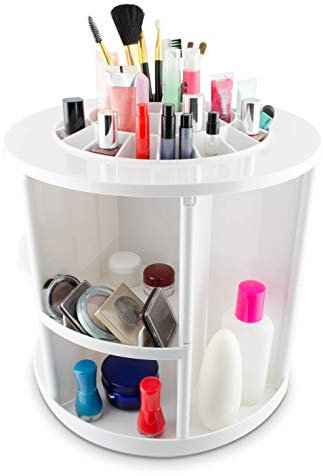 Grinscard Kosmetik Organizer Drehbar - Weiß 32 x 30 x 30 cm - Kosmetikständer Make-up Aufbewahrung & Präsentation