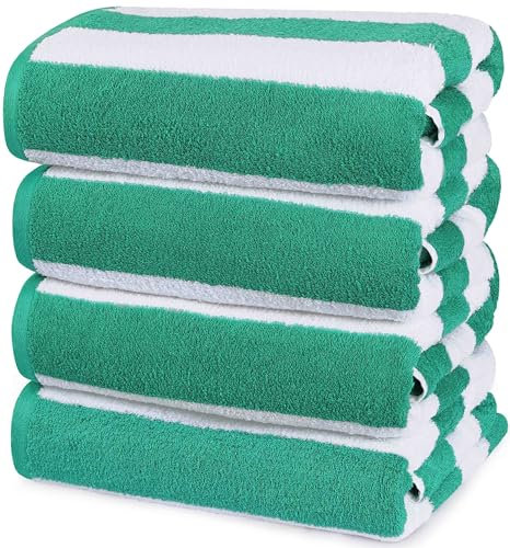 Utopia Towels Strandtuch mit Cabana-Streifen, 76,2 x 152,4 cm, übergroß, 100% ringgesponnene Baumwolle, sehr saugfähig, schnell trocknend, Badetücher für Badezimmer und Schwimmen, Grün, 4 Stück