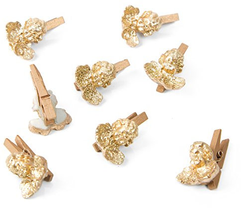 Logbuch-Verlag 8 mini Klammern Engel goldfarben Glitzer Weihnachten 3 cm Deko Wäscheklammern klein Clips Verpackung Holzklammer