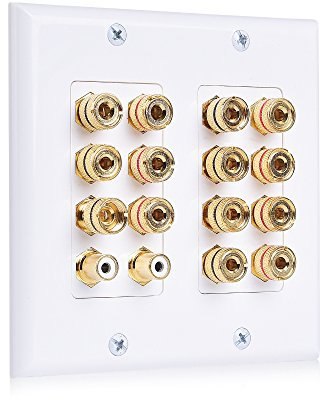 Cable Matters Double Gang 7.2 Speaker Wall Plate (Home Theater Wall Plate/Banana Plug Wall Plate) in White