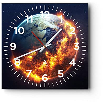 ARTTOR Moderne Glasuhr 30x30cm Quadrat Wanduhr Weltraum - 2875 | Universum Erde Feuer Glas Analog Wanduhr Lautlos Wanddekoration Wohnzimmer Büro Küche Wanddeko Küchenuhr Geräuschlos ARTTOR