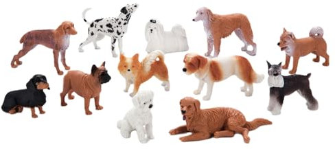 HOMNIVE Hundefiguren für Kinder, 12-teiliges Set realistischer hohler Welpen, Kunststoff Tierfiguren, Lernspielzeug, Kuchendekoration, Geburtstagsgeschenk für Jungen und Mädchen
