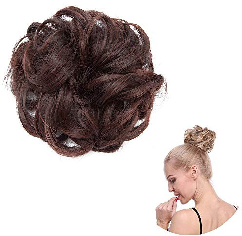 SEGO Haarteil Haargummi lockige Dutt Haarknoten Haarverlängerung unordentlicher Hochsteckfrisuren 30g - Naturschwarz & Dunkel Goldbraun 2AT33