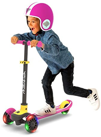Chillafish Scotti Glow, 3-Rad leicht lenkender Tretroller mit Twintip Antirutschdeck, integrierter Bremse und Leuchträdern,einstellbare Höhe für alle Kinder ab 3 Jahren, Rosa