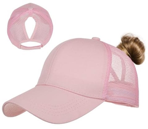 TMEOG Baseball Cap Damen Basecap Frauen Kappe mit Netz Pferdeschwanz Cap mit Loch für Zopf Baseballkappe Sommer Cappy Unifarben Sportkappe Atmungsaktiv(Rosa)
