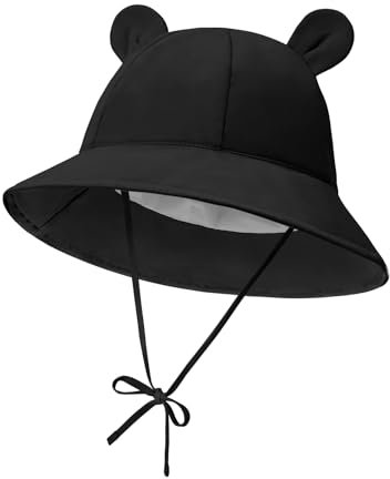 Durio Unisex Baby Kleinkinder Sonnenhut Kappe Mütze Fischerhut Strandhut Kinder Baby Mädchen Jungen Sommerhut UV Schutz UPF 50+ Schwarz 1-2 Jahre