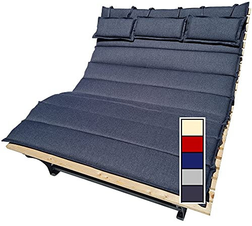 Waldsofa Wellenliege große stabile Ausführung breite Sonnenliege Relaxliege Himmelsliege Wellnessliege Saunaliege Holzliege für den Garten (Auflage, XXL Anthrazit Indoor)