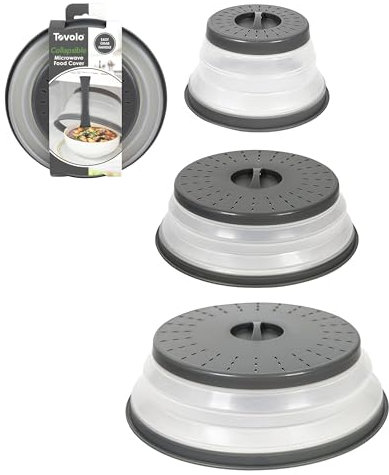 Tovolo Microwave Splatter Cover for Food, 3-Pack (Charcoal) - Collapsible & Vented Silicone Splatter Guard Lid - Microwave Plate & Dish Cover with Handle - BPA-Free Kitchen Gadget for Meal Prep