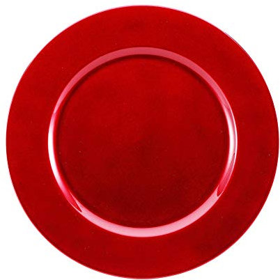 Decorative Reusable Plastic Charger Plates - Metallic Red Shimmer Effect - 33cm Diameter - Set of 6 Plates